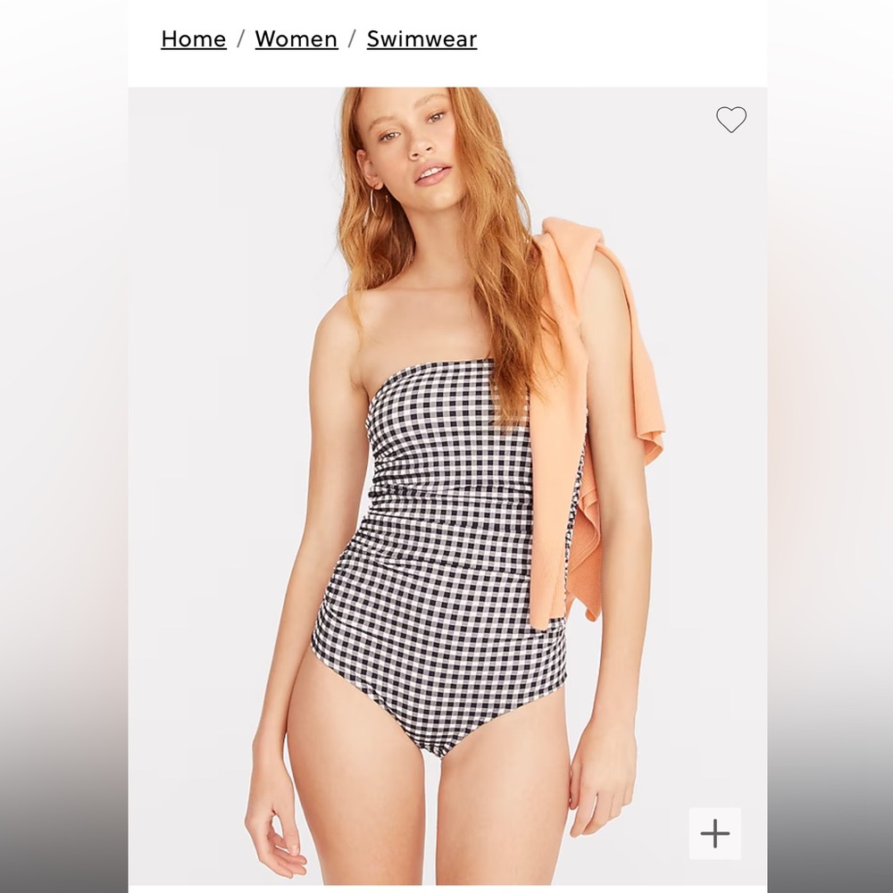 J. Crew Ruched bandeau one-piece in gingham